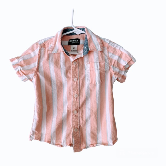 Oshkosh B’gosh toddler button down peach, white and aqua blue stripes 2T - Picture 1 of 6